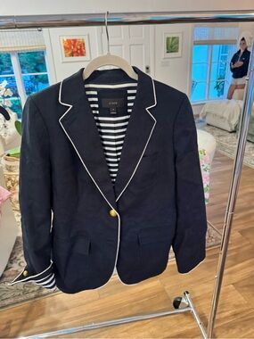 J. Crew Navy Blazer with White Piping and Gold Buttons